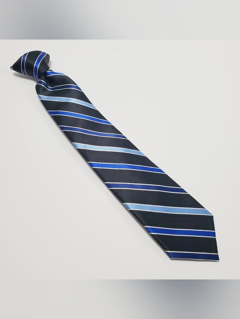 Chaps Boys Clip-On Neck Tie Blue Stripe Pattern 14x2.5"